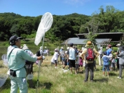 修景池畔の芝生の広場での森の観察